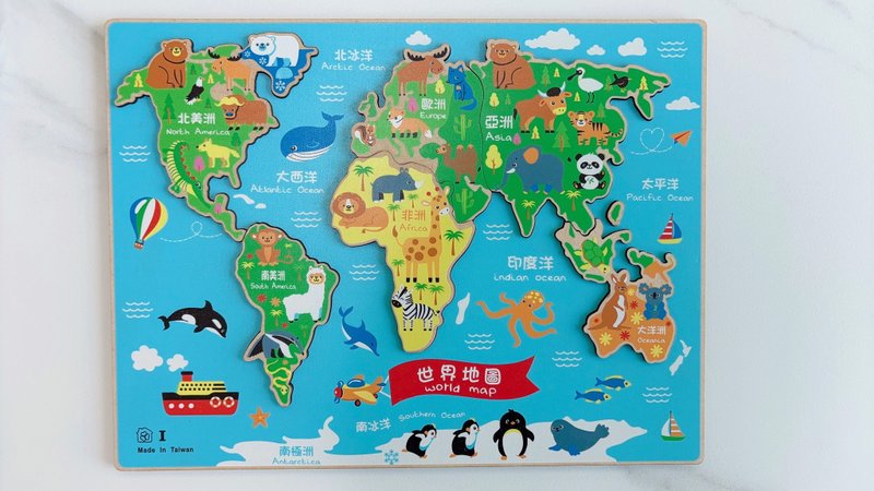 Wooden World Animal Attractions Puzzle World Map Understanding the World Understanding Animals Understanding Geographical Locations - เกมปริศนา - วัสดุอื่นๆ หลากหลายสี