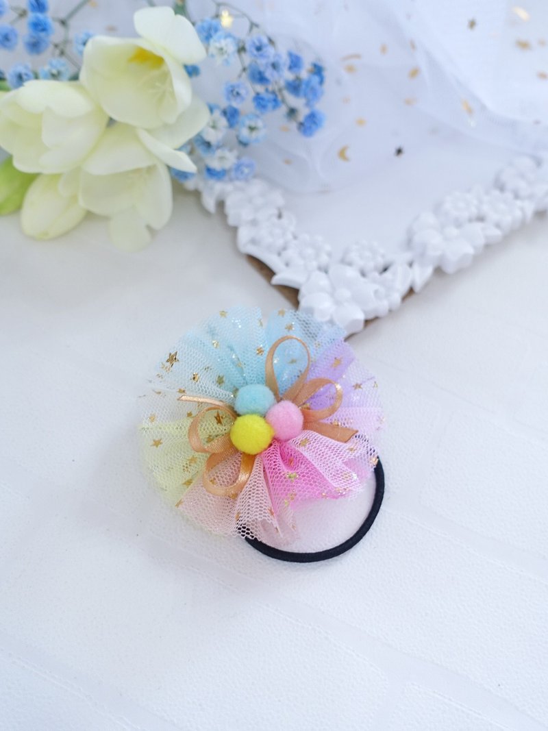 漸變七彩網紗毛毛球髮夾 髮圈 兒童頭飾 - 髮夾/髮圈 - 其他材質 