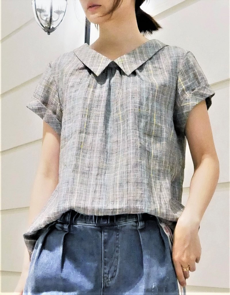 MIT 格紋後綁帶蝴蝶結上衣(R7023A) - 女上衣/長袖上衣 - 棉．麻 黑色