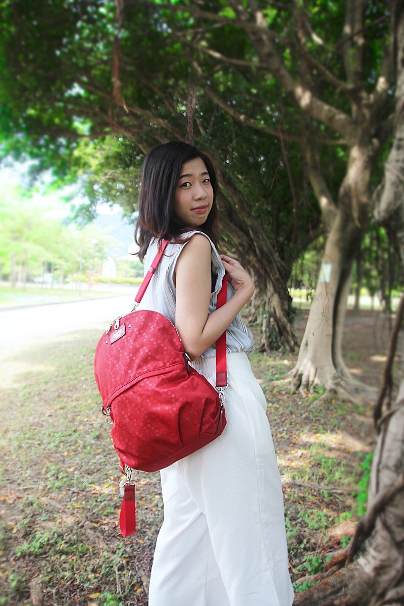 [Light familiar dance] Nylon three-purpose bag - wine red (made in MIT Taiwan) - กระเป๋าแมสเซนเจอร์ - ไนลอน สีแดง