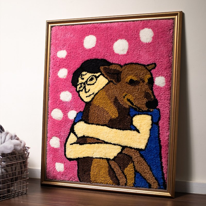 Customized pet portrait rug, handmade pet portrait tapestry - Customized Portraits - Cotton & Hemp Multicolor