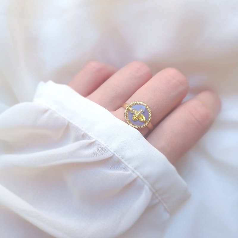 Bee vintage ring E (free size, midnight purple) - แหวนทั่วไป - เรซิน สีม่วง