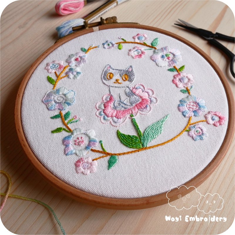 (個人預約)基礎刺繡 自選貓咪毛色 繡圖通用概念 花葉刺繡 新手 - 編織/羊毛氈/縫紉 - 棉．麻 