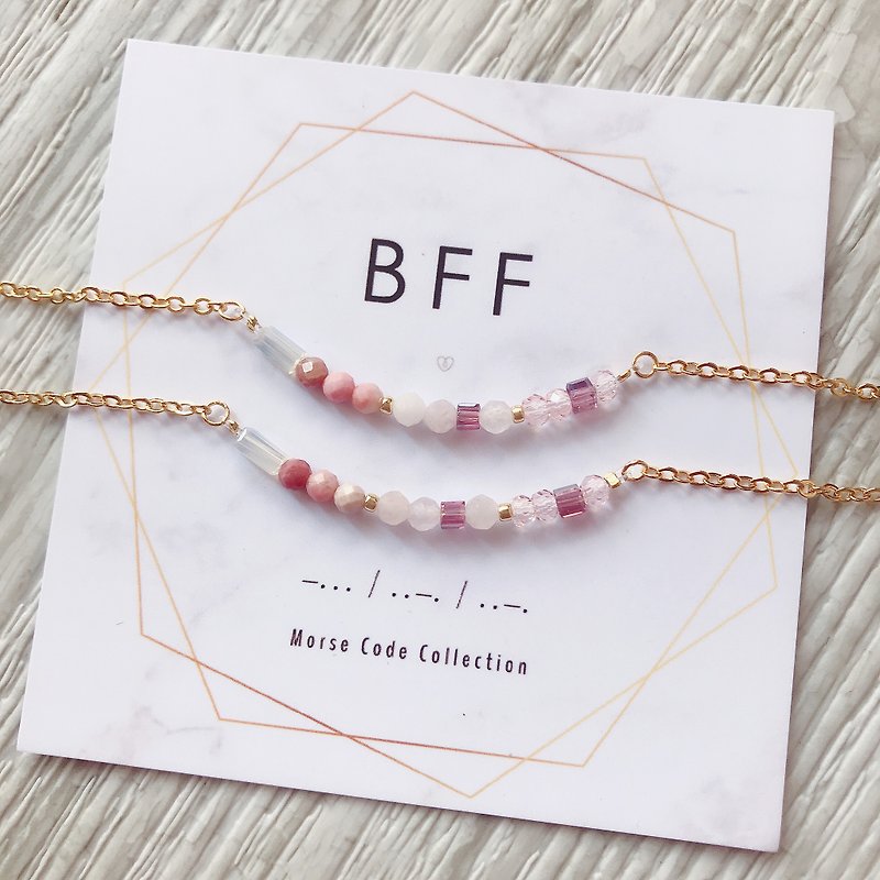 Morse code. BFF. best friend. Pink crystal rhonite. Beaded bracelet - Bracelets - Crystal Pink