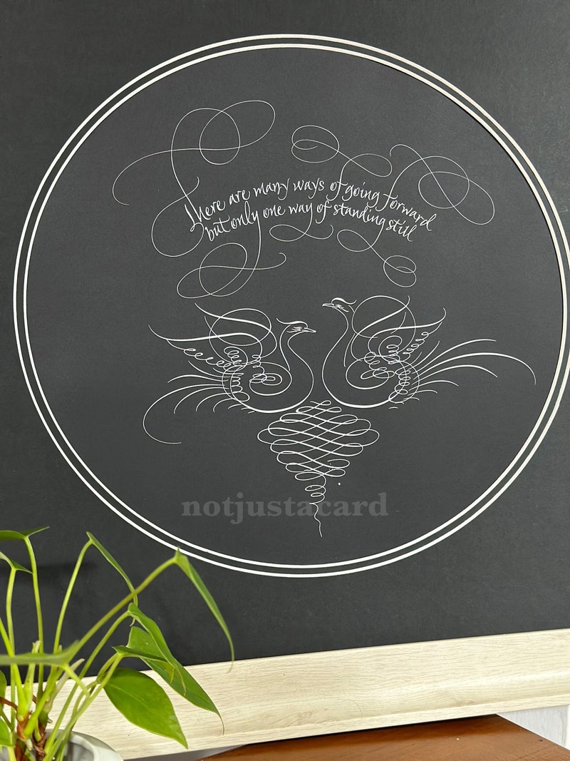 Handcrafted Bird Flourishing Design with Calligraphed Quote - One-of-a-Kind - วาดภาพ/ศิลปะการเขียน - กระดาษ 