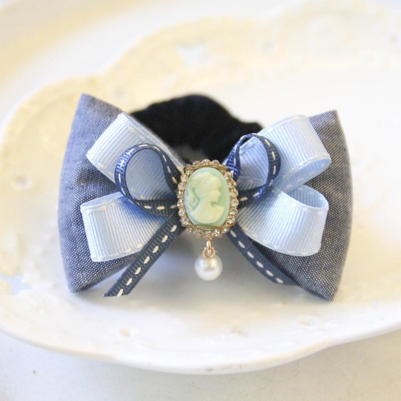 Handsome denim bow bow bow - เครื่องประดับผม - เส้นใยสังเคราะห์ สีน้ำเงิน