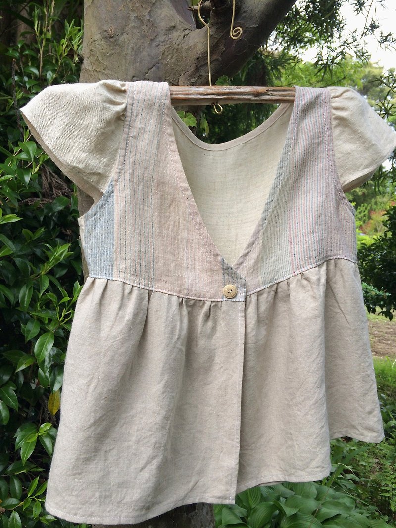 Hand-woven hemp and front linen blouse LH-3