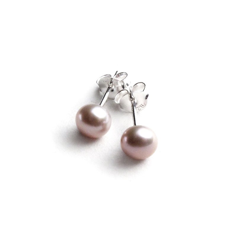 Natural pearl sterling silver earrings | mauve pink - ต่างหู - ไข่มุก สึชมพู