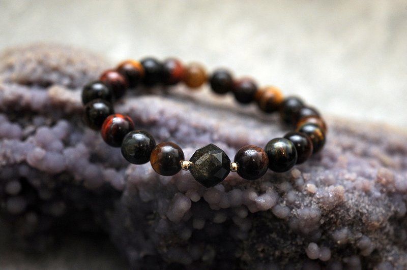 突破曜進 中性款水晶手鍊 ||  彩虎眼石   金曜石 - 手鍊/手環 - 半寶石 