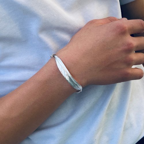 スターリング シルバー フェザー ブレスレット ダブル チェーン