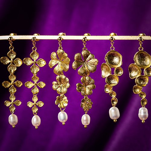 萬花Wanhua 【黃銅天然石系列耳環】-【春神珍珠】黃銅珍珠系列耳環