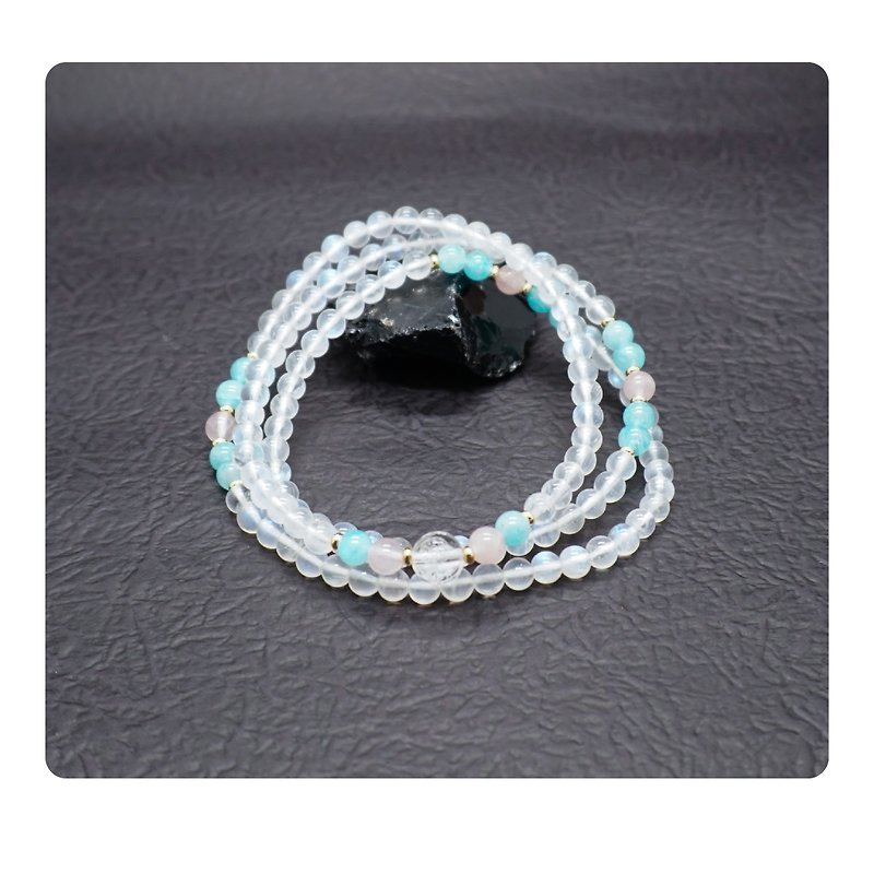 Zen | 108 Rosary Beads Moon Stone Tianhe Stone Powder Crystal Manjushri Bodhisattva Heart Mantra - สร้อยข้อมือ - คริสตัล 