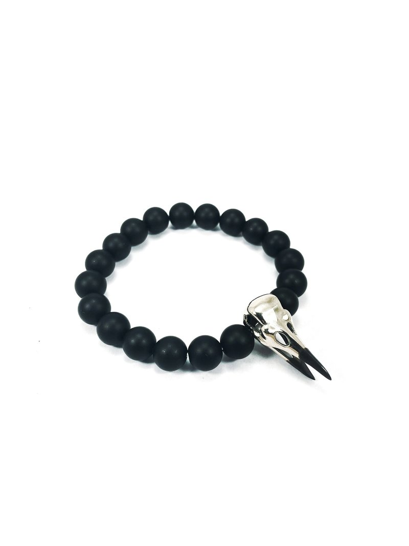 Crow Skull in White Bronze Matt Onyx Beads Bracelet. - 手鍊/手環 - 其他金屬 