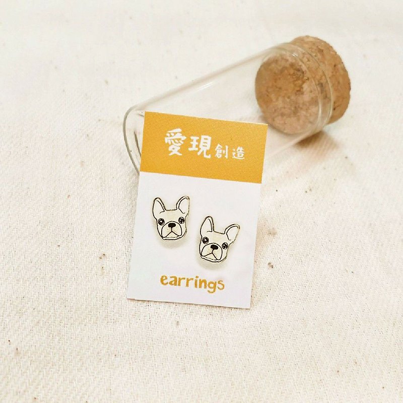 French Fighting Dog 3 Coat Colors Homemade Cat and Dog Pattern Pet Acrylic Stitch Type / Clip-on Earrings