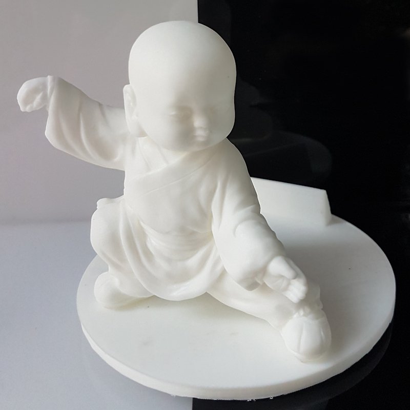 Cute Child Monk practicing Tai Chi  Descending single whip,  phone holder - Phone Stands & Dust Plugs - Resin White