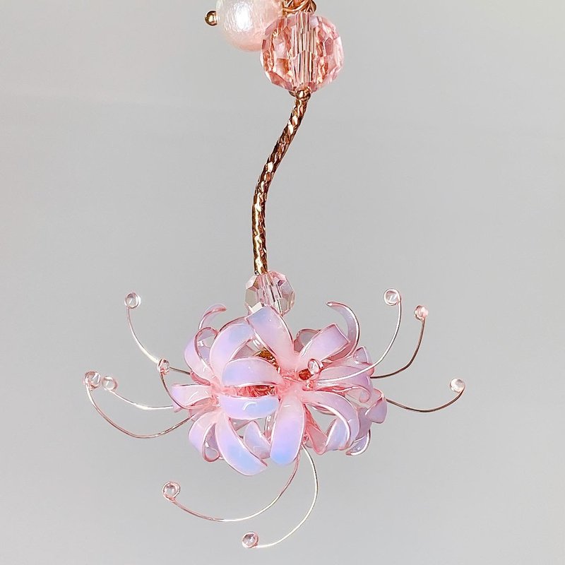 夢幻彼岸花 水晶珠 手作療癒系耳環 耳骨夾 無痛耳夾/耳針 - 耳環/耳夾/耳骨夾 - 樹脂 粉紅色