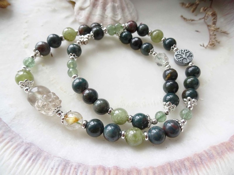 Natural crystal pixiu tsavorite ocean jasper design multi-circle - Bracelets - Crystal Green
