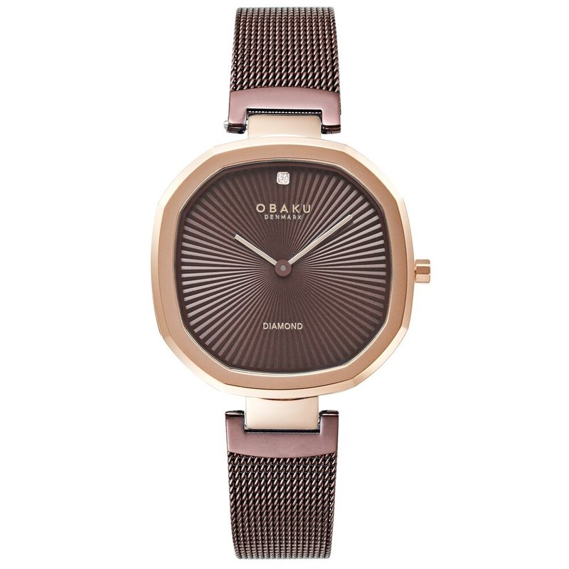 OBAKU 八角哲學淑女晶鑽腕錶-深咖X玫瑰金-V277LXVNMN-32mm - 女錶 - 不鏽鋼 咖啡色