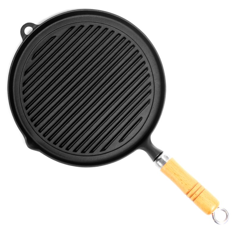 岩鑄 南部鐵器 烤盤 24.5cm 附木柄 IH對應 日本製 - 鍋子/烤盤 - 其他金屬 黑色