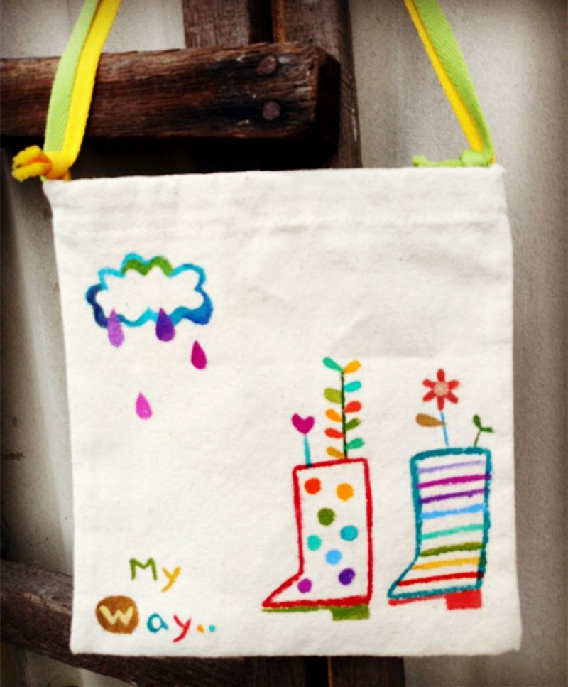 [Pure hand-painted] small size with tote bag | flat type | thick canvas | cute style - กระเป๋าเครื่องสำอาง - วัสดุอื่นๆ 