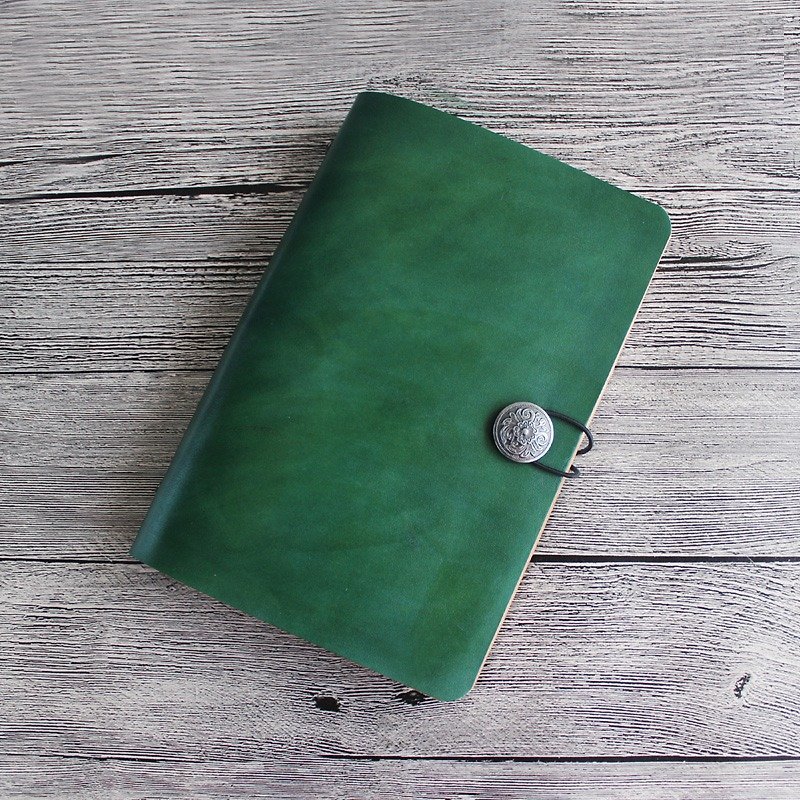 Such as the first layer of vegetable tanned cowhide dark green even stained A5 loose-leaf notebook handmade leather notepad free lettering 23.5 * 16cm - สมุดบันทึก/สมุดปฏิทิน - หนังแท้ สีเขียว