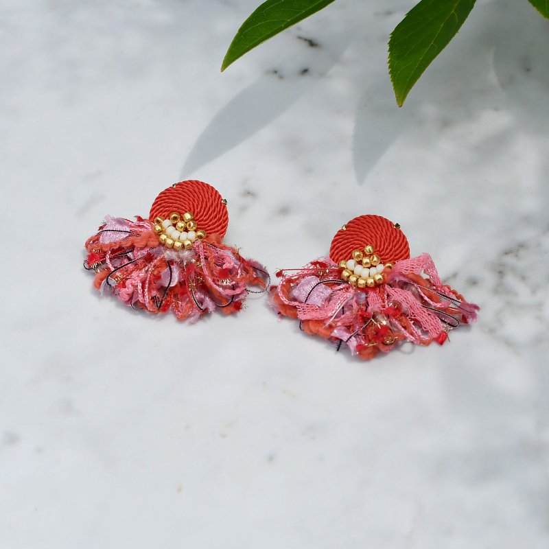 イヤリング/String tassel earrings /Summer Orange - 耳環/耳夾/耳骨夾 - 其他材質 橘色