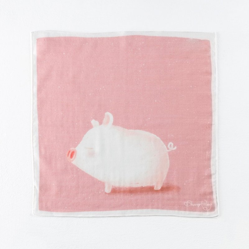 豬好穩手巾。粉色 - 手帕 - 棉．麻 粉紅色