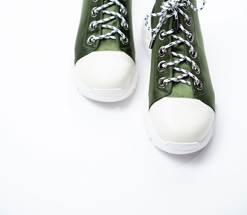 Canvas shoes design platform casual shoes green - รองเท้าลำลองผู้หญิง - หนังแท้ สีเขียว