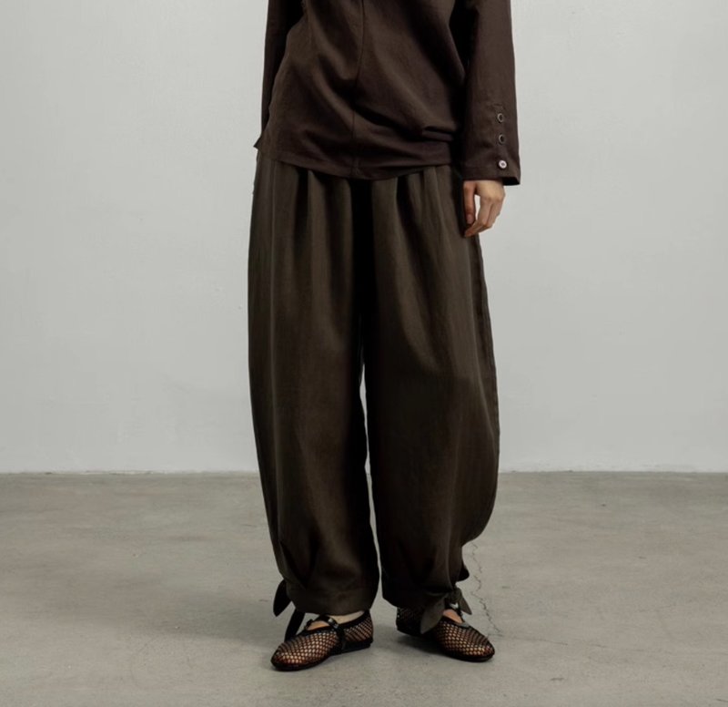 Japanese retro cocoon lace-up trousers - Women's Pants - Other Materials Brown