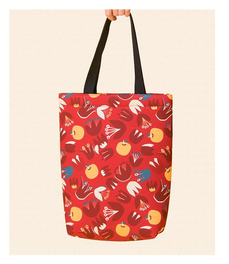 Illustration print bag - red tulip - กระเป๋าแมสเซนเจอร์ - เส้นใยสังเคราะห์ สีแดง