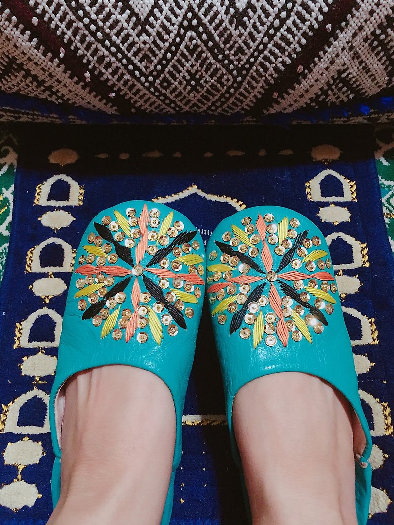Indoor shoes merckis jewel box turquoise - Indoor Slippers - Genuine Leather Blue