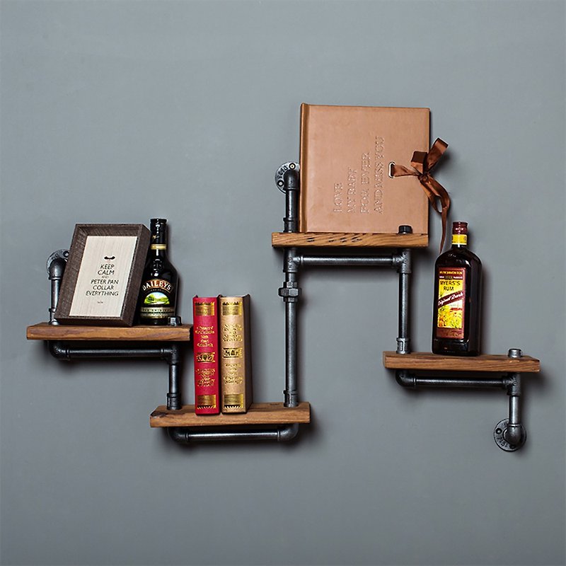 Customized gift American industrial feng shui pipe rack wall decoration bookshelf living room study storage shelf - ชั้นวาง/ตะกร้า - โลหะ สีดำ