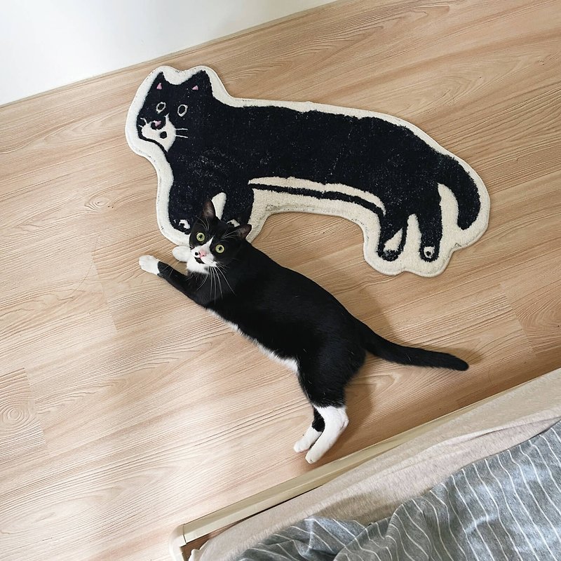 ame soeur・Illustration joint cat floor mat/Benz Meow - Rugs & Floor Mats - Polyester Black