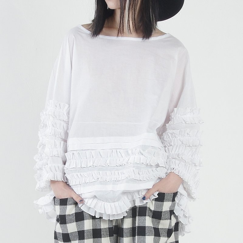 Circle lace white long-sleeved cotton - imakokoni - เสื้อผู้หญิง - ผ้าฝ้าย/ผ้าลินิน ขาว