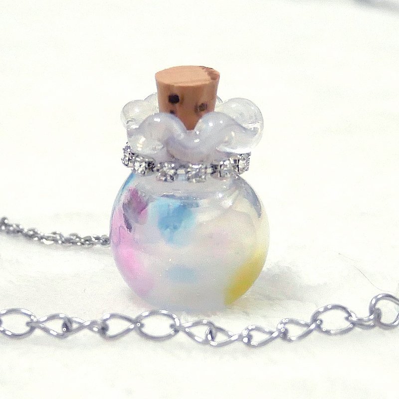 Transparent Moiré Color Dotted Glass Blown Fragrance Bottle Necklace - Fragrances - Glass Multicolor