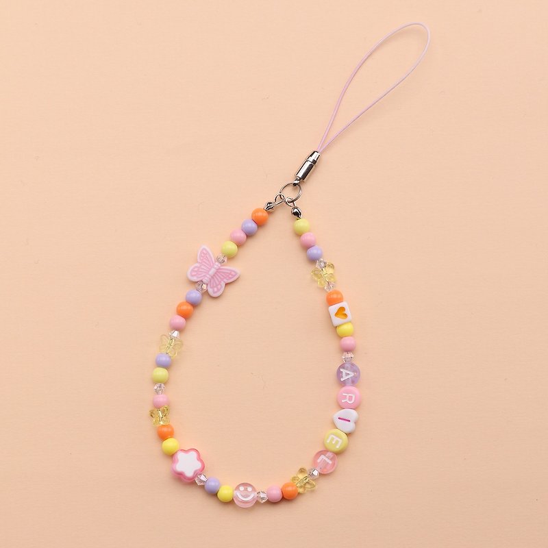Beaded Butterfly Phone Chain - Lanyards & Straps - Pearl Pink