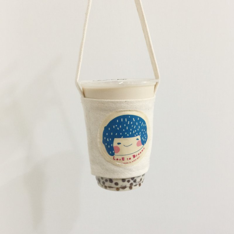 小女孩 飲料提袋/杯套-孔雀藍 - 手提包/手提袋 - 棉．麻 