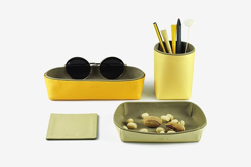 桌面收納組 儲物盒 筆筒 托盤 杯墊 黃色 - 居家收納/收納盒/收納用品 - 人造皮革 黃色