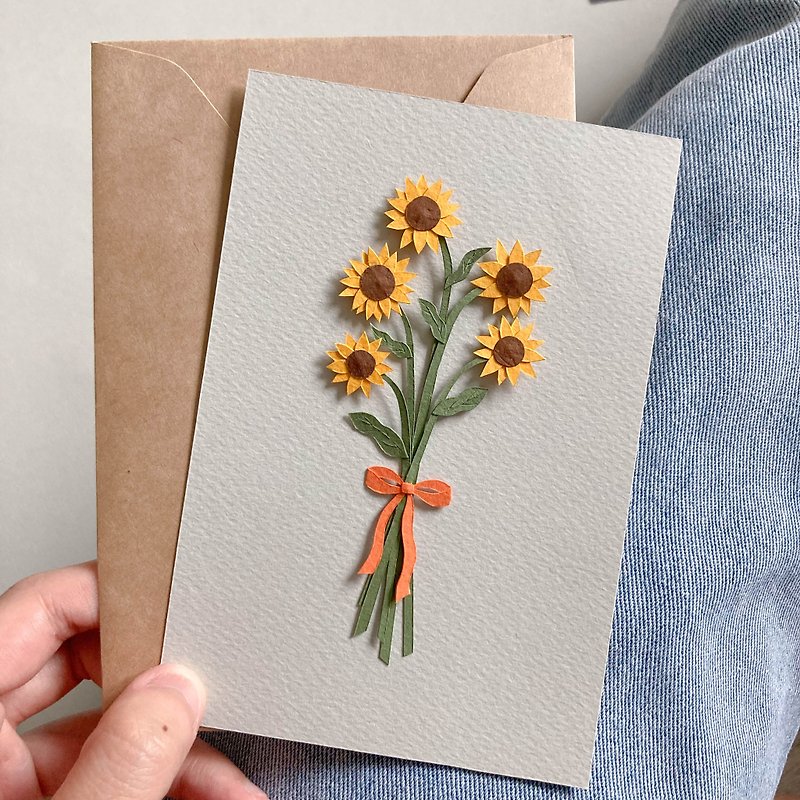 Sunflower Bouquet Card  - Hand-cutting Paper Craft - 卡片/明信片 - 紙 橘色