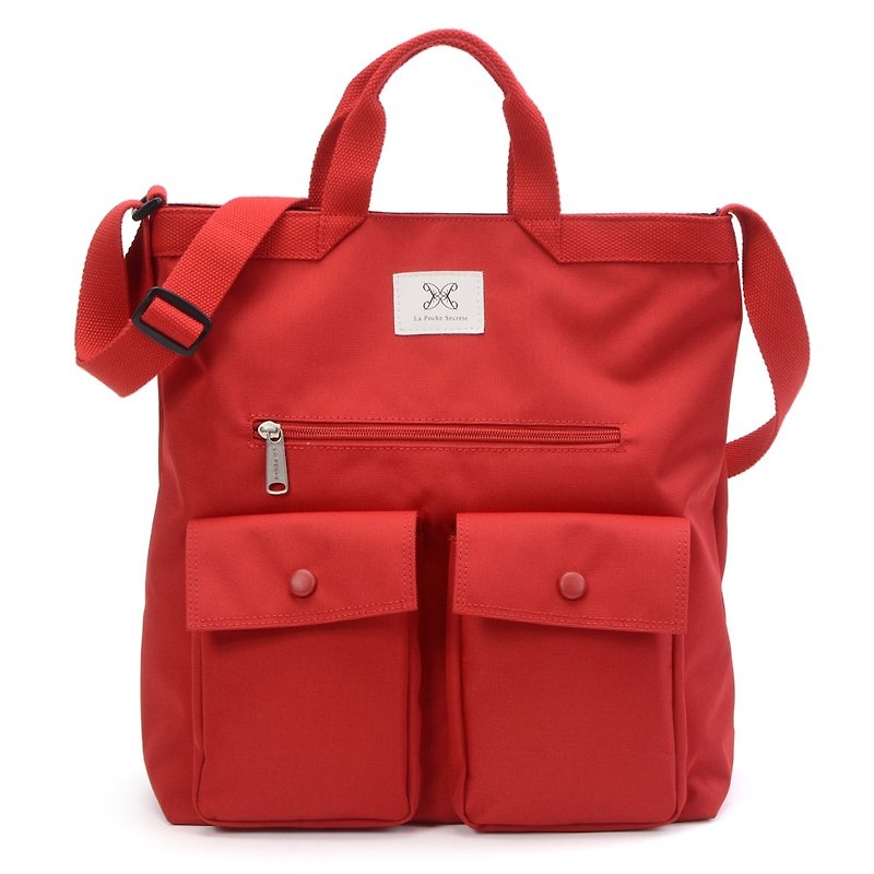 LaPoche Secrete Boy's Wenqing Bag_ Sunshine Red Waterproof Canvas Bag - กระเป๋าแมสเซนเจอร์ - วัสดุกันนำ้ สีแดง