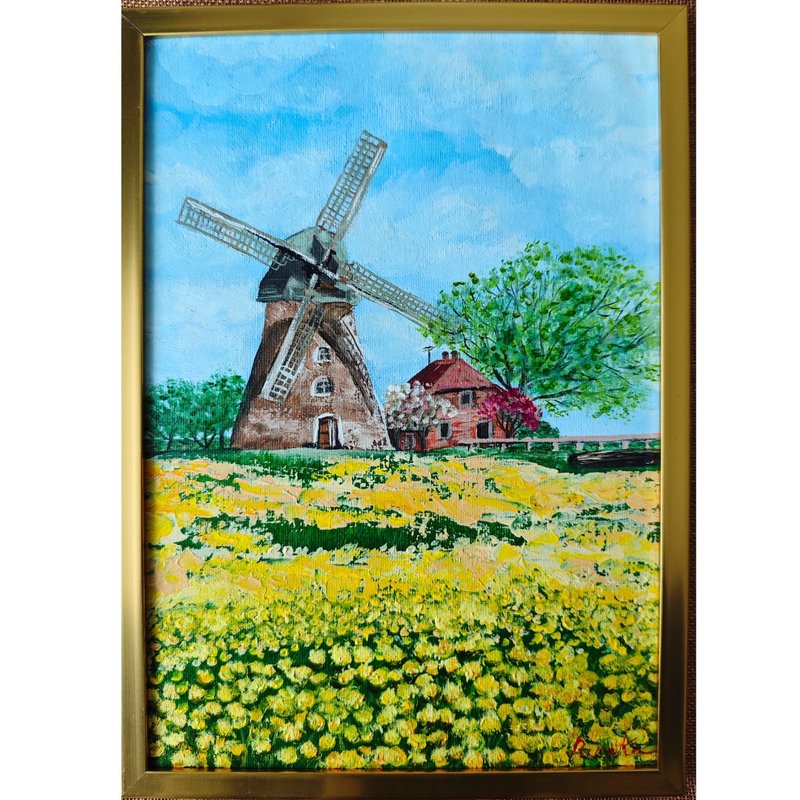 風車盛開的蒲公英花朵風景原創裱框藝術作品 作者 RinaArtSK - 壁貼/牆壁裝飾 - 其他材質 多色