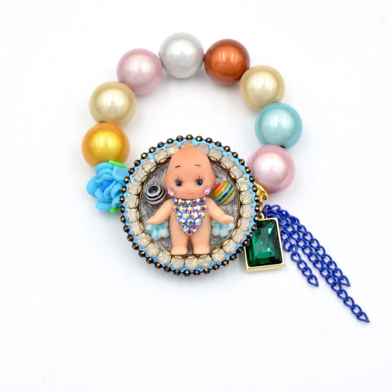 TIMBEE LO 閃鑽可愛嬰兒綴水晶花邊七彩燈泡塑料珠串珠橡皮筋手鍊 - 手鍊/手環 - 寶石 多色