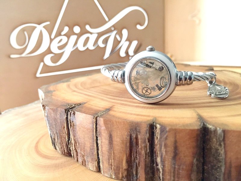 售完 【Steampunk Collection】 古董錶機械零件乾花手鐲 - 手鍊/手環 - 其他金屬 白色