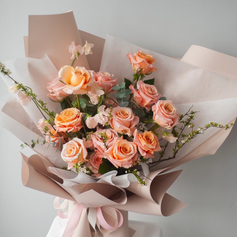 Milk Tea Orange Skin Imported Rose Bouquet | Flowers | Valentine's Day | Proposal Bouquet | Customized - Dried Flowers & Bouquets - Plants & Flowers Pink