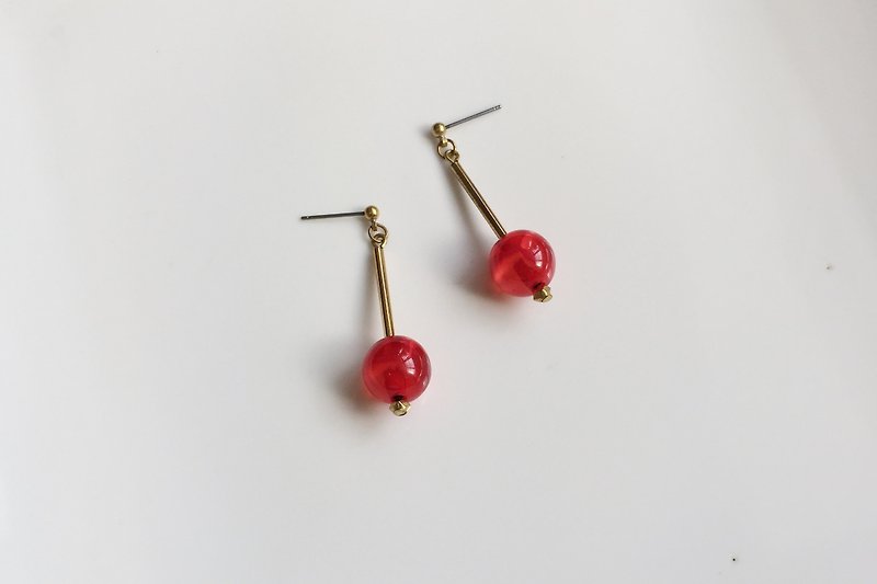 Strawberry Lollipop Antique Beads Brass Earrings - ต่างหู - โลหะ สีแดง