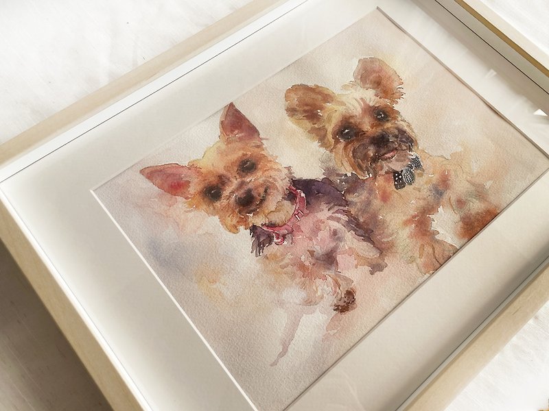 【客製化禮物】客製水彩寵物畫 - 兩隻 - 似顏繪/客製畫像 - 紙 多色