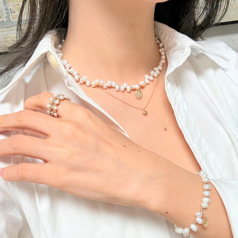 天然淡水珍珠14KGF項鍊 獨立原創設計 自然主義 聖誕禮物 - 項鍊 - 珍珠 