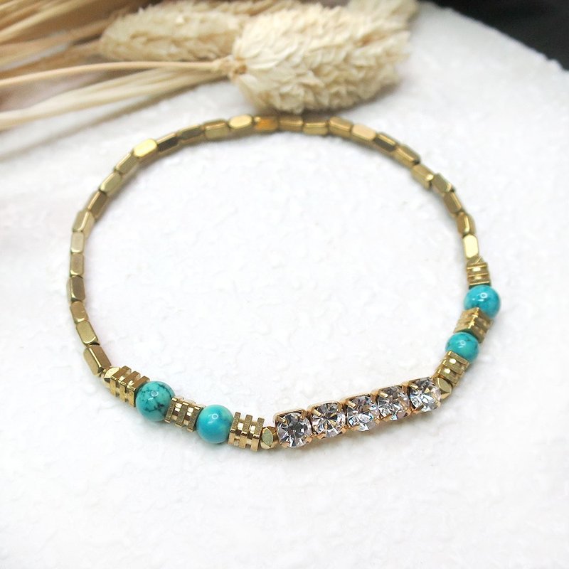 VIIART. Exotic Palace. Turquoise Brass Bracelet | Ornate Vintage Original Design - Bracelets - Copper & Brass Green