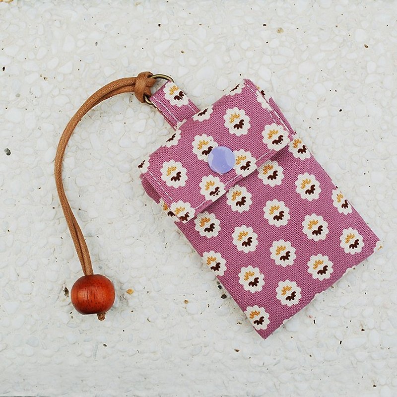 Small floral card bag _ pink purple / card sets business card bag - ที่ใส่บัตรคล้องคอ - ผ้าฝ้าย/ผ้าลินิน สีม่วง