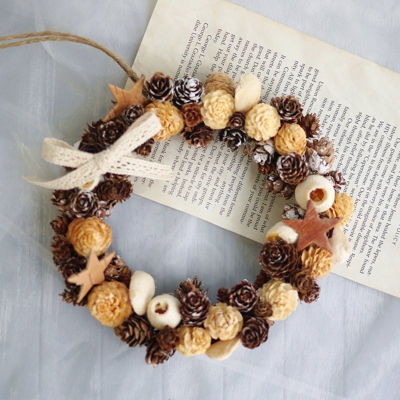 Eden Flower Room Earth Color Stars Pinecone Dried Fruit Wreath - Dried Flowers & Bouquets - Plants & Flowers Brown